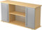 bümö Sideboard Ahorn/Silber mit Flügeltüren & Regal - Büromöbel Sideboard Holz 166cm breit, 45cm schmal, Büro Schrank für Flur oder als Wohnzimmer-Kommode mit Chromgriff
