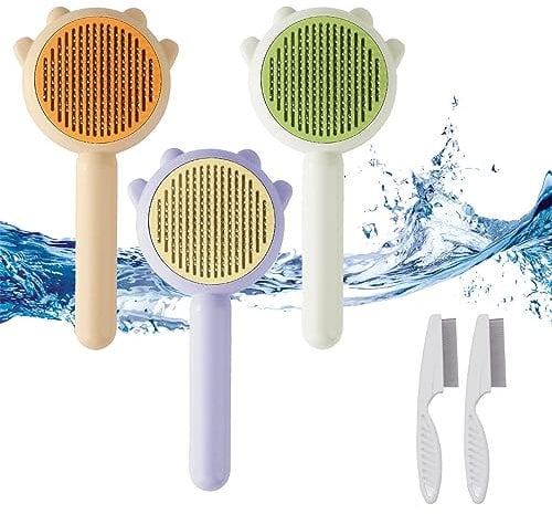 Pet Hair Cleaner Brush for Cats, Dolaxe Pet Brush, Purry Self Cleaning Brush, Awishday Cat Brush, Magic Pet Hair Cleaner Brush, Long/Short Hair, Pet Massage Brushes for Cat Dogs (3pcs)