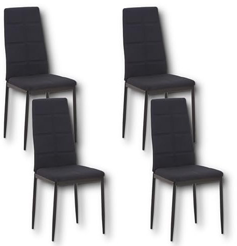 HOOZ 4er Set Esszimmerstühle mit Rückenlehne, Polyester Küchenstuhl mit Metallbeinen, Polsterstuhl Wohnzimmerstuhl Sessel für Esszimmer Schlafzimmer und Konferenzraum (Schwarz)