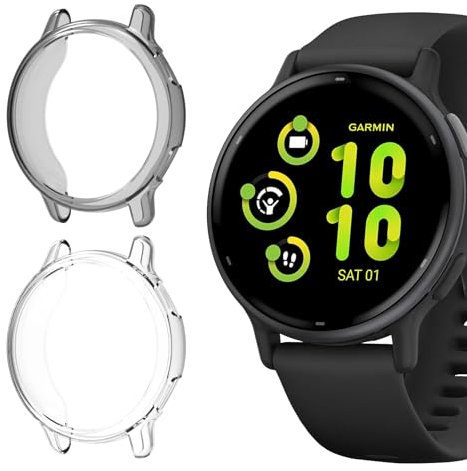 SeNool [2 Pièces Coque Compatible avec Garmin Vivoactive 5, TPU Protection Contre la Rayure, Protection d'écran Cadre Protection Totale pour Garmin Vivoactive 5 (Noir + Clair)