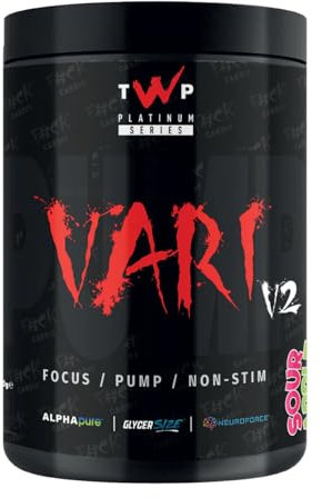 TWP Nutrition Platinum Series VARI V2, Non Stim Focus and Pump Pre Workout, 580g and 20 Servings, 5 Great Flavours (Sour Apple)