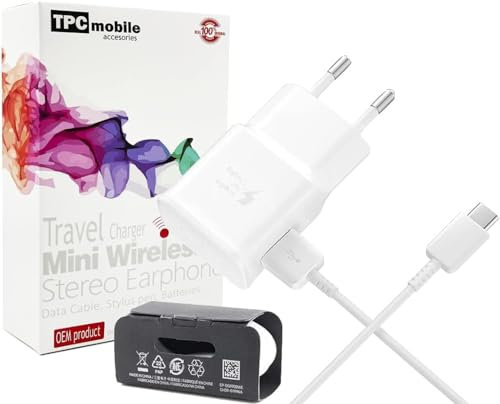 Caricatore di Rete Rapido 15W USB Tipo C (USB-C) per Samsung Galaxy Tab A8 2021, A9, A9+, A14, A7 2022, A04, A04s, A13, S6 Lite 2022, A03, A03s, Z Flip3