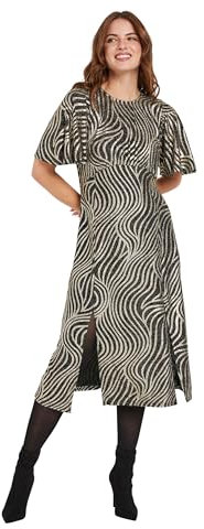 M&Co Womens Swirl Print Angel Sleeve Split Hem Midi Dress - Women's Black