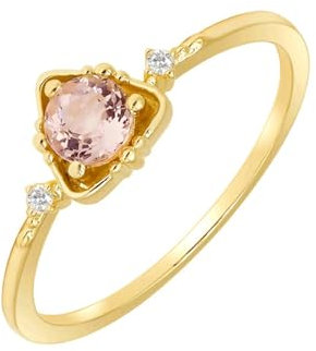 Ayoiow Ring für Frauen Gold 9K Dreieck Mit Rundem Morganit Und Cubic Zirkonia Verlobungsring Vintage Damen