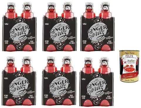 Italian Gourmet Ginger Spritz aperitivo analcolico Bitter, 24 x 180ml | Erfrischender Geschmack mit zenzero, senza alcool, ideale für Aperitif, Gesamtnettogewicht 4,32 L + Kostenlos Polpa 400g