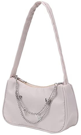LYEAA Retro Damen Kette Schulter Unterarmtasche Einfache Top-Griff Taschen Mini Pure Color, beige, 220*200*100mm/8.66*7.87*3.94inch