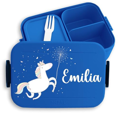 Kinder Bento Box Midi für Mepal Bentobox - Einhörner - Brotbox Einhorn Lunchbox Pusteblume I - 900 ml - Blau - mädchen personalisierte brotboxen unicorn schulanfang geschenke einhorner brotdose