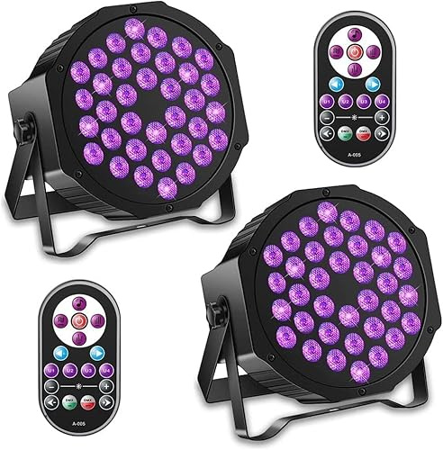 2PCS 72W Blacklight 36 LED UV Stage Light by IR Remote Control and DMX, for DJ, Disco, Fluorescent Parties, Body Painting, Glow Effects…