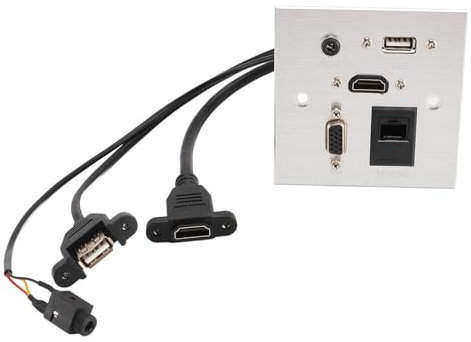 Plaque Murale de Prise Multimédia en Alliage D'aluminium avec USB, HDMI, VGA, Son 3,5 Mm, Plaque Murale Réseau RJ45 avec Montage pour Maisons, Hôtels, Bureaux