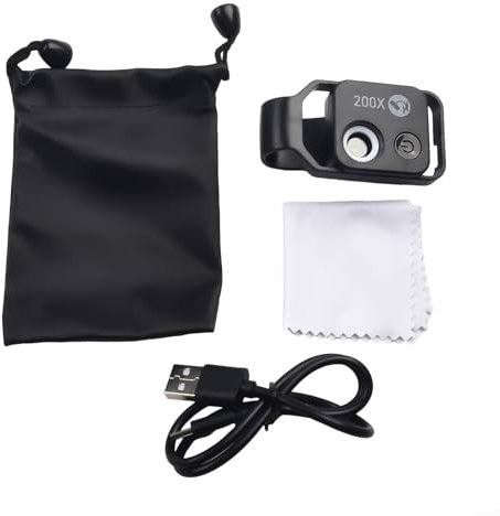 Microscopio digital portátil 200X HD, microscopio MS002 200X, para todos los teléfonos móviles convencionales (negro)