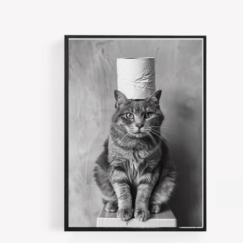 gfc Cat with toilet roll on head Funny Bathroom Toilet animal Print Picture Poster A4 UNFRAMED wall art Home decor Decorating