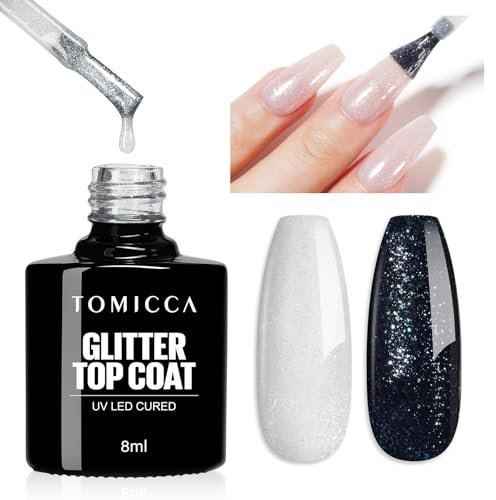 TOMICCA Glitzer Top Coat Gel UV, 8ML No Wipe Top Coat Glitzer Gel Nagellack, Soak-Off UV/LED Nagellack Geschenk für Nagelstudio DIY Home