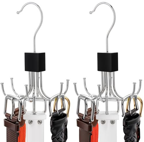 Gjinxi Lot de 2 Cintres de Ceinture Rotatifs à 360 ° Organisateur de Ceinture Peu Encombrant pour Penderie Polyvalent Pivotant Porte Cravates avec 6 Crochets Accessoire d'Armoire