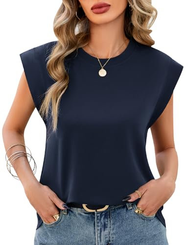 UMIPUBO Camisetas Mujer Verano Manga Corta Algodon Cuello Redondo Camiseta Basicas Blusa T-Shirt Moda Casual Blusas Cómodo Elegantes Tops Suelto Short Sleeve tee Color Puro (Azul Marino, L)