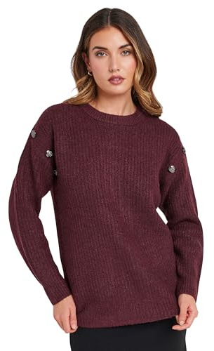 Long Tall Sally - LTS Tall Burgundy Red Knitted Button Jumper - Women's