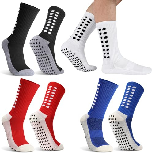 Zuimei 4 Pairs Football Grip Socks for Men Grippy Socks Gain the Edge Grip Anti-slip with Rubber Pads, Breathable Soccer Socken for Basketball Hiking Running, 4 Colors