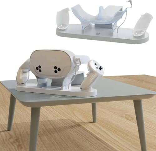 Ladestation für Meta Quest 3S, magnetische Ladestation für Meta Quest 3S VR Headset & Controller, mit 2 wiederaufladbaren 350-mAh-Akkus, unterstützt Schnelllade-VR-Ladestation mit RGB-Licht