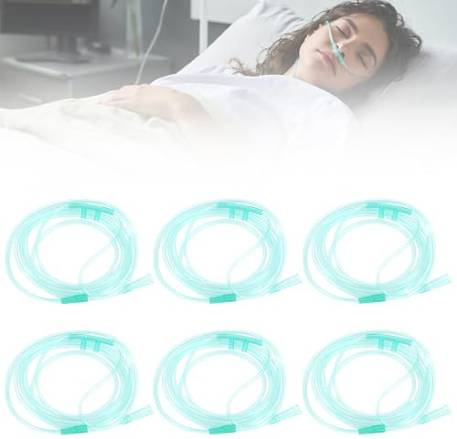 WANDGU 6er-Pack Sauerstoffbrille Nasenbrille: Standardanschluss Bruchfeste Durchsichtige Silikon Sauerstoffschläuche mit freiem Anschluss, 5m O2-Schlauch für Atemtherapie und Inhalationsgeräte(Grün)