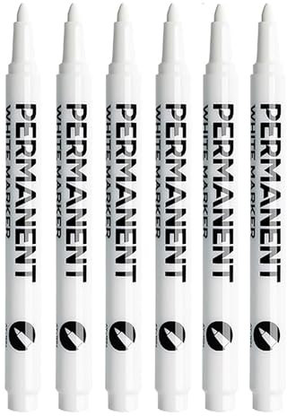 White Permanent Marker Pens, 6 pcs 2mm Tip White Marker Pen, Waterproof & Quick-Drying Fabric Pens for Clothes, Stones, Rock Painting, Ceramic, Glass, Wood, Metal, Canvas, Tire Pen, Home, Office & Art