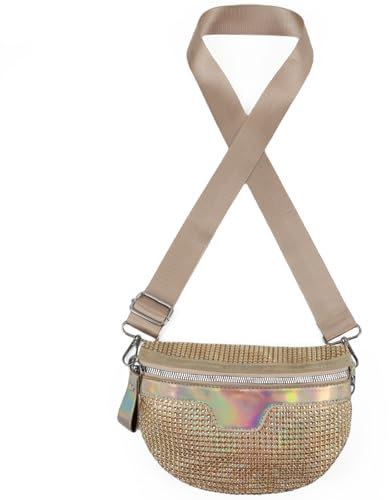 Mervokl Bauchtasche Damen Glitzer Tasche Gold Umhängetasche Klein Handtasche Elegant Schultertasche Crossbody Bag Stylisch Gürteltasche für Party Festival Freizeit Date