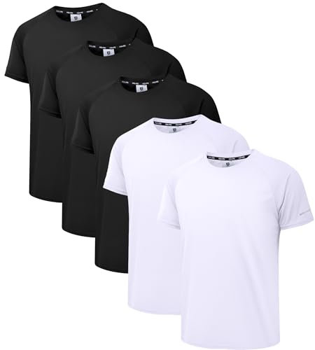 Holure Men's Sportswear Breathable T-Shirts Quick-Drying Short-Sleeve Shirts Black/Black/Black/White/White 5P06 M