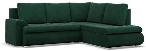Mebligo - Ecksofa mit Schlaffunktion und 2 Bettkasten Cord - Dunkelgrün 230x89x200 (BxHxT) FORESTA - Rechts Eckcouch, Sofas & Couches, Couch L Form, Cauchsofa, Sofa Wohnzimmer, Ecke Sofa