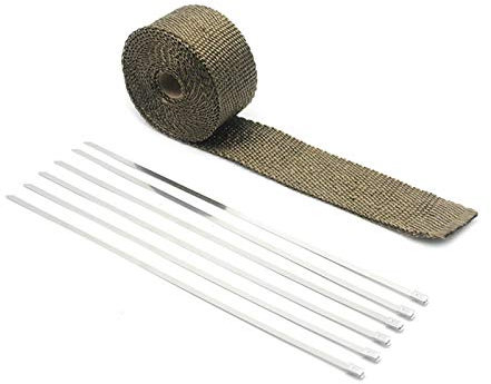 CKryzillix Hitzeschutzband Auspuff,Hitzeschutzband 5 cm * 5m 10m 15m Ti/Schwarz Auspuff Whar Wrap Wurfwalze für Motorrad Fiberglas Hitzeschild Klebeband mit rostfreien Krawatten(10M Ti)