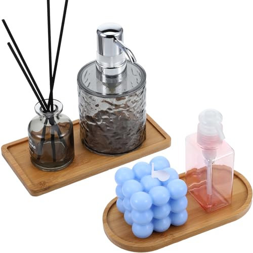 Lot de 2 plateaux de salle de bain en bambou, style rétro, plateau de service, plateau pour plan de travail, lavabo, évier de cuisine (rectangles et ovales)