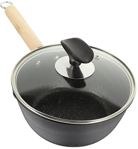 IMIKEYA 1 Pezzo padella antiaderente in pietra medica zuppa casseruola Pot con coperchio pentole del latte pentole di pasta pietra medica in alluminio Black