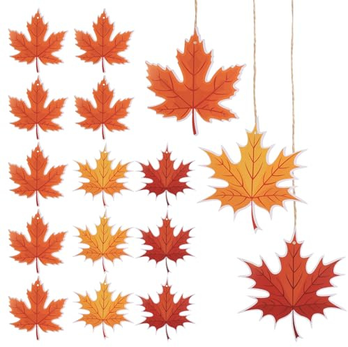 16 Stück Herbstdeko Fenster Hängend, Herbstblätter Hängedeko Herbstdeko Hängend, Ahornblätter Herbstdekoration Anhänger für Ahornblatt Thanksgiving Weihnachtsdeko Fensterdeko Dekoration