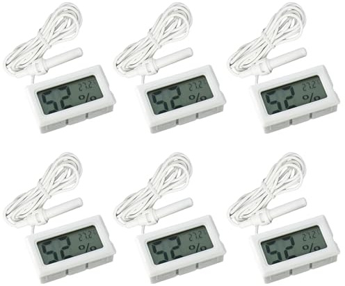 ARCELI 2-in-1 Digital LCD Embedded Thermometer Hygrometer mit externen für Reptil Inkubator Aquarium Geflügel - Weiß（6 Stück）