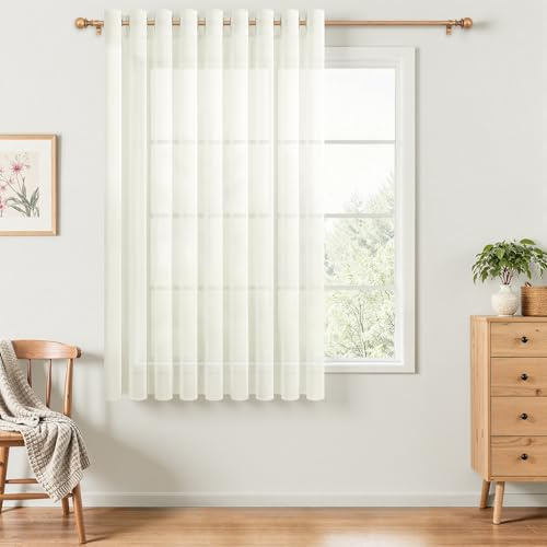 MRTREES Gardinen mit Ösen Kurz, Vorhang Creme 1 Stück, 150 cm Lang 200 cm Breit, Transparent Durchsichtig, Fenster Gardine für Schlafzimmer Wohnzimmer Küche Modern Elegant