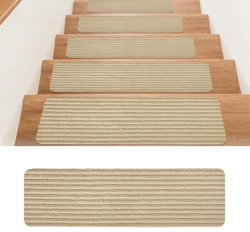 Treppenstufen Matten 15 Stück, 76 x 20cm Stufenmatten Selbstklebend Innen, Anti Rutsch Treppenmatten Zuschneidbar, Teppich Treppenstufen Treppenstufenmatten für Schützen Sie Haustiere,Senioren Kinder