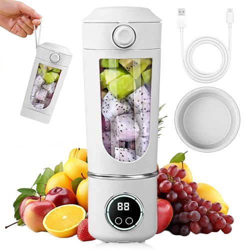Tragbarer Mixer Smoothie Maker To Go, SGZIOO 700 ML Portable Blender mit LED Display, 12 Klingen, Kleiner Mixer für Shakes und Smoothie, Wiederaufladbar Mini standmixer für Sport, Reisen, Weiß