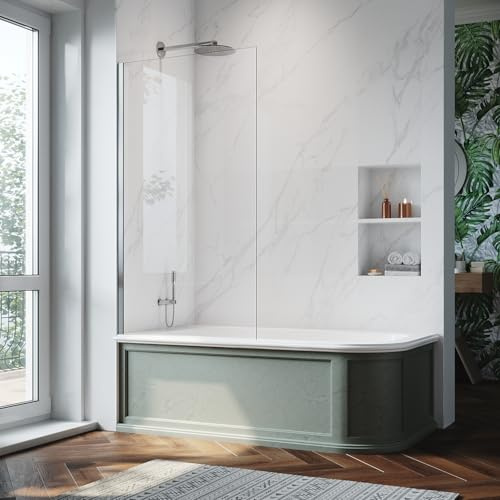 ZANOFIRA 800 x 1400mm Fixed Bath Screen 6mm Toughened Safety Clear Glass Shower Screen Fixed Over Bath Panel Reversible Bath Screen