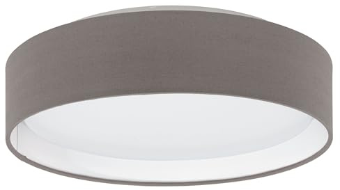 EGLO LED Deckenlampe Pasteri, 1 flammige Textil Deckenleuchte | Material: Stahl, Stoff, Kunststoff, Farbe: Anthrazit braun, weiß, Ø: 32 cm