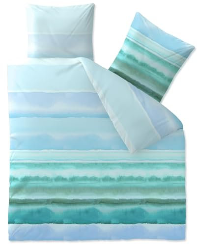 CelinaTex Fashion Bettwäsche 200x220 cm 3teilig Baumwolle, Bettgarnitur für Sommer und Winter, Ganzjährig, Bettbezug, Bettenset, Schöner Wohnen Davia Streifen Türkis Weiß Grün