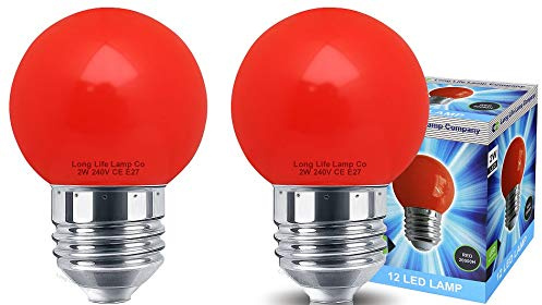Long Life Lamp Company 2 x Decor 2w LED Coloured Mini Golf Ball Light Bulb Red E27 Edison Screw Fitting