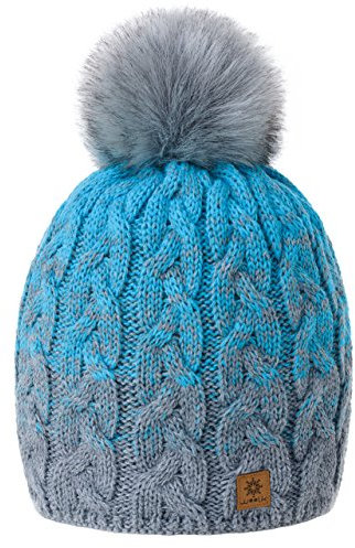 MFAZ Morefaz Ltd Damen Herren Winter Beanie Strickmütze Mütze Wurm Fleece Bommel Fashion SKI (Grey Turquoise)