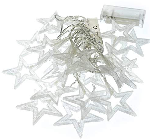 20 LED Lichterkette Glitzer-Sterne Winter Weihnachten – Beleuchtung zur Dekoration im Wohnbereich – warm-weiß batteriebetrieben Ø 6,5 cm