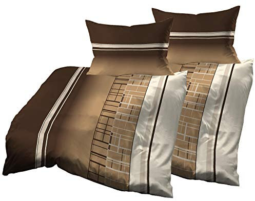 Gerald Wittmann 4teilig Bettwäsche-Set 2X 140x200 cm + 2X 70x90 cm, Baumwolle Waffel-Piqué, Kariert Braun Creme