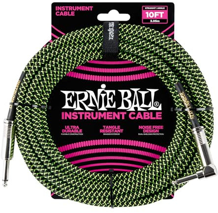 Ernie Ball Cable De Instrumento Trenzado Recto/Ángulo 10ft - Negro/Verde