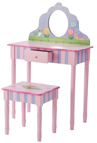 Fantasy Fields By Teamson Childrens Play Wooden Vanity Table, Stool Set & Mirror TD-13245A