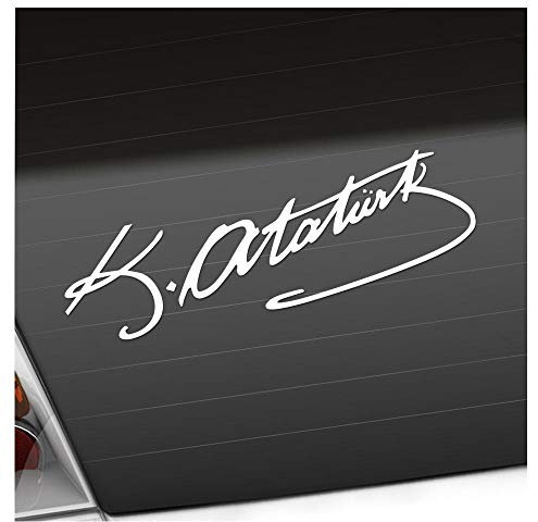 Kiwistar - Autoaufkleber - Mustafa Kemal Atatürk - Weiss - 20x7cm - Heckscheibe Auto Aufkleber wetterfest für Kfz LKW Mofa Truck - Sticker außen selbstklebend Tuning Zubehör für Fenster Fahrzeug