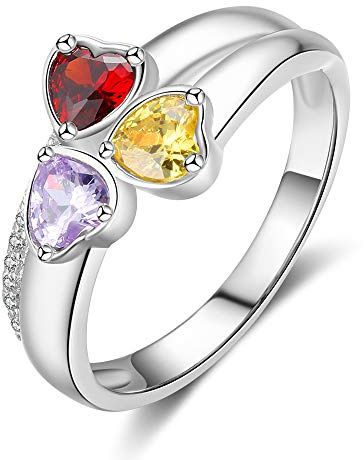lorajewel Personalisiert Familie Name Ring S925 Sterling Silber Ringe zum Mama Oma Angepasst 3 Simuliert Geburtsstein Graviert 3 Namen Ringe zum Frauen Größe 68