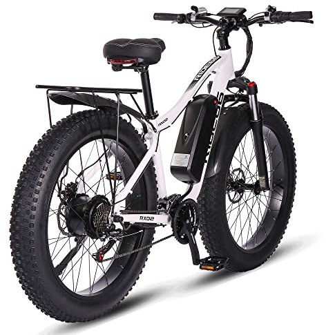 ride66 RX02 Elektrofahrrad Mountain E-Bike 26 Zoll 48V 16AH LG Zellenbatterie Fat Tire Hydraulic Brakes Shimano 21-Gang Frontstoßdämpfer (White)