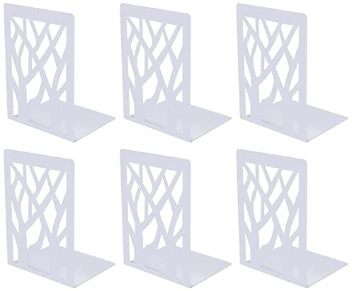 3 Paar Buchstützen, Buchstütze aus Metall Bücher Halter Regal, Bookends Buchstopper, Buchhalterung Buch Halter Unsichtbares Bücherregal für Bücherregal, Küche, Büro, Schule, Bibliothek, Weiß