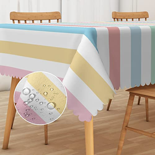 Aoihrraan 138x183cm Frühling Sommer Bunter Regenbogen Gestreifte Rechteckige Tischdecken Wasserdicht Schmutzabweisend Und Faltengeschützt Abdeckung Für Terrasse Picknick Esszimmer Küche Heimdekoration
