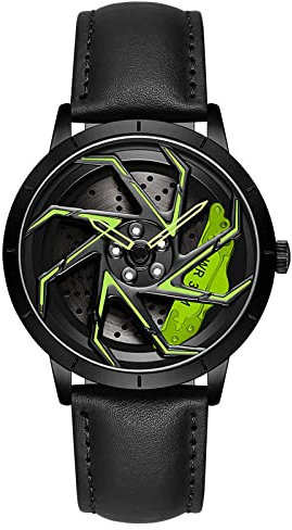 RWXCOW Herren Uhr Automatik Wasserdicht Herrenuhr Hohl Quarzuhr Motorsport Herren Armbanduhr Titan Edelstahl/Lederarmband Uhren Herren (D-LederriemenSchwarz+grün)