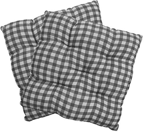 NYVI Stuhlkissen 38x38 cm ComfySeat Grau Weiß kariert 2er Set - Sitzkissen mit 6 cm Comfort Sitzpolster - Indoor & Outdoor - Gartenstuhlkissen aus Baumwoll-Mischgewebe - ÖkoTex 100